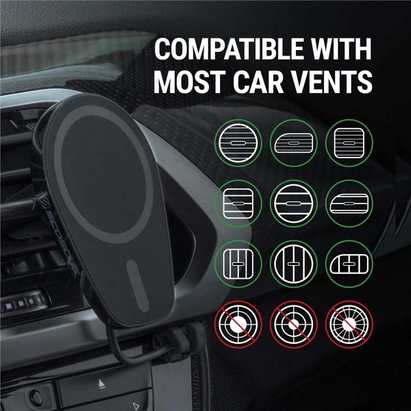 Scosche Magic Mount PRO (Gen 6) Chargeur de Voiture MagSafe Sans Fil – Tableau de Bord / Grille de ventilation - Noir