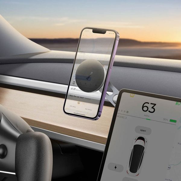 Baseus Support de téléphone magnétique T-Space Series pour voiture – Tableau de bord et console centrale – MagSafe – Frost Silver