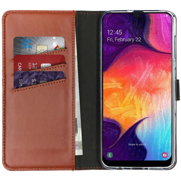 Selencia Étui portefeuille en cuir véritable Samsung Galaxy A50 / A30s - Marron clair