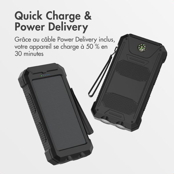 imoshion Solar Powerbank - Batterie externe avec panneau solaire - Charge rapide et fourniture d'énergie - 20.000 mAh - Noir