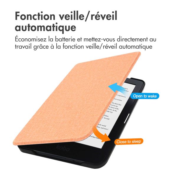 imoshion Étui de liseuse portefeuille Canvas Sleepcover Kobo Clara HD - Peach