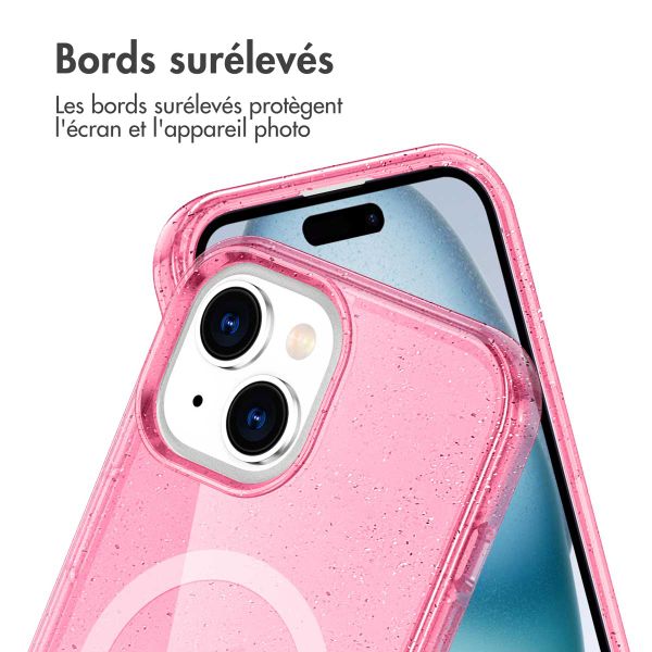imoshion Coque Pailletée avec MagSafe Apple iPhone 15 - Paillettes Rose