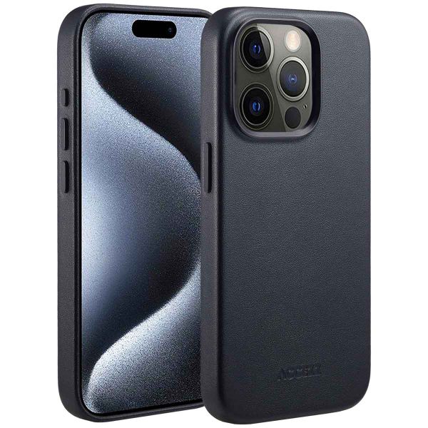 Accezz Coque arrière en cuir avec MagSafe iPhone 15 Pro - Onyx Black