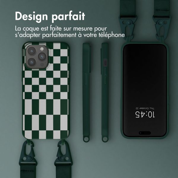 Selencia Coque design en silicone avec cordon amovible Apple iPhone 15 Pro Max - Irregular Check Green