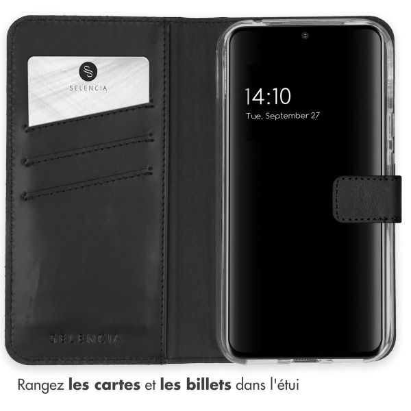 Selencia Étui de téléphone portefeuille en cuir véritable Google Pixel 8a - Noir