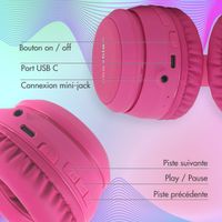 imoshion Casque pour enfants Bluetooth LED - Casque sans fil avec limiteur de décibels + Câble AUX - Hot Pink