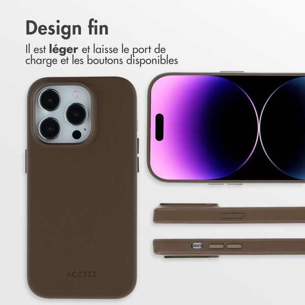 Accezz Coque arrière en cuir avec MagSafe Apple iPhone 14 Pro - Marron café