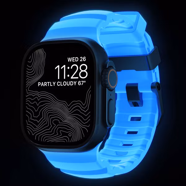 Nomad Bracelet Rocky Point Apple Watch Series 1 t/m 11 / SE / Ultra (44/45/46/49 mm) - Icy Blue Glow Black