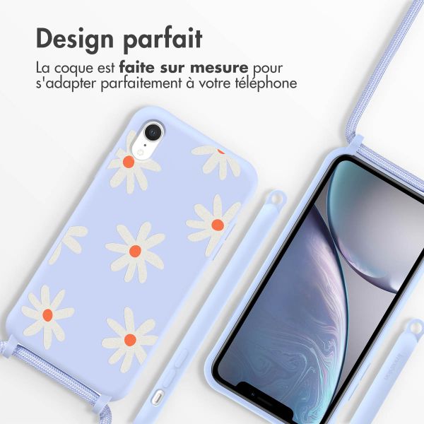 imoshion Coque design en silicone avec cordon Apple iPhone Xr - Lila Flower Distance