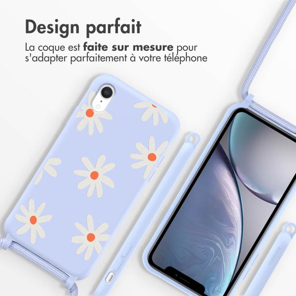 imoshion Coque design en silicone avec cordon iPhone Xr - Lila Flower Distance