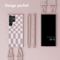 Selencia Coque design en silicone avec cordon amovible Samsung Galaxy S23 Ultra - Irregular Check Sand Pink