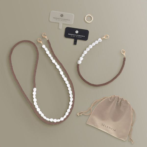 Selencia Ensemble de cordons pour téléphone avec perles et élastiques - Mocha Brown