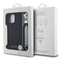 Guess Coque Grained MagSafe avec Flower Charm Strap Apple iPhone 16 Pro Max - Noir