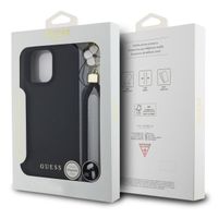 Guess Coque Grained MagSafe avec Flower Charm Strap iPhone 16 Pro Max - Noir