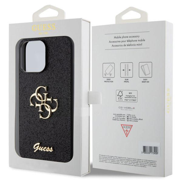 Guess Coque 4G Metal Logo Glitter Backcover iPhone 15 Pro Max - Noir