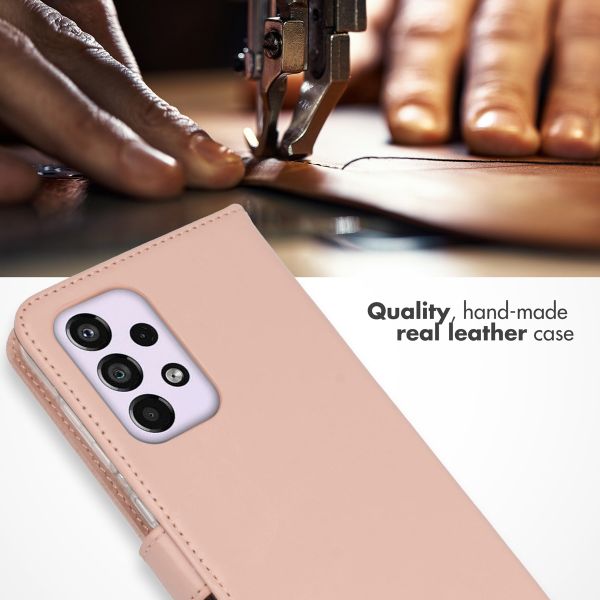 Selencia Étui de téléphone portefeuille en cuir véritable Samsung Galaxy A33 - Dusty Pink 