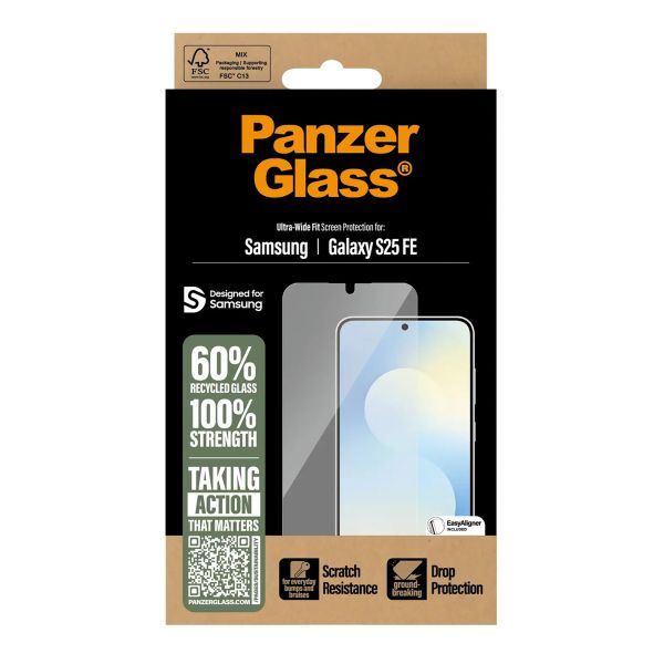 PanzerGlass Protection d'écran Ultra-Wide Fit Anti-bactérienne avec applicateur Samsung Galaxy S25 FE