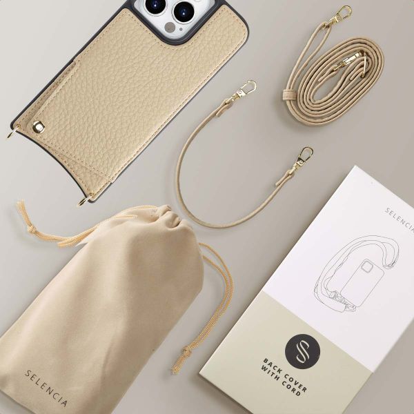 Selencia Coque arrière avec cordon et porte-cartes Nova iPhone 14 Pro - Beige