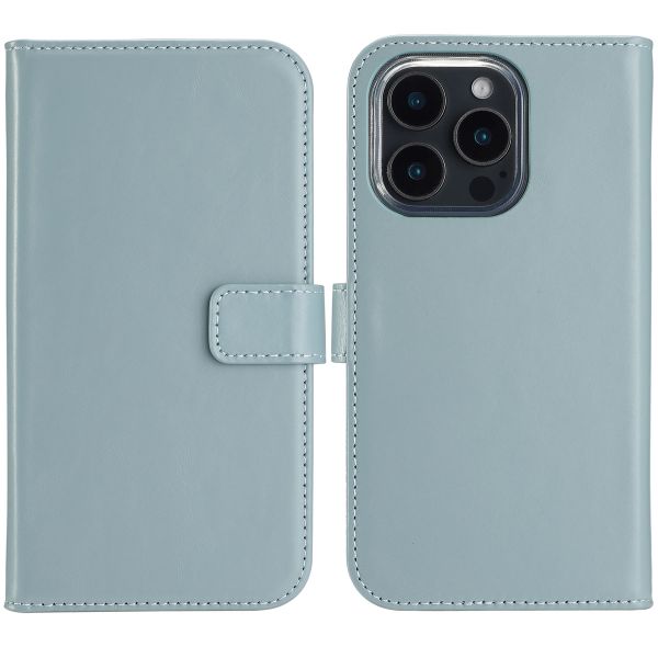 Selencia Étui de téléphone portefeuille en cuir véritable iPhone 16 Pro Max - Air Blue