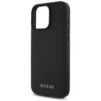 Guess Coque Grained MagSafe avec Flower Charm Strap iPhone 16 Pro - Noir