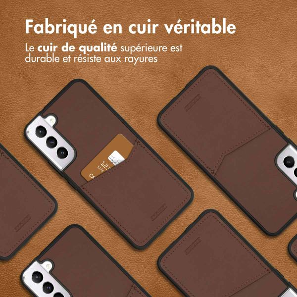 Accezz Coque en cuir de qualité supérieure avec fentes pour cartes Samsung Galaxy S22 Plus - Marron