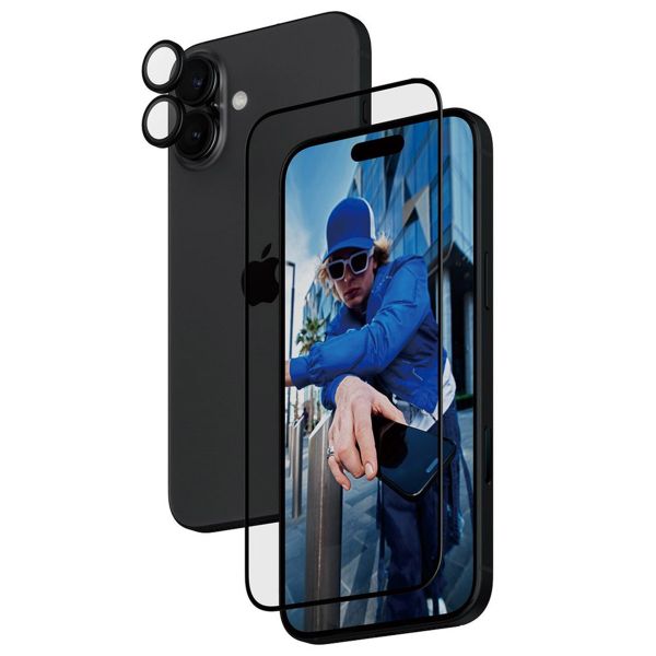 PanzerGlass ﻿Pack 2-en-1 - Protection d'écran antibactérienne Ultra-Wide Fit avec applicateur + Protection de caméra iPhone 16 Plus