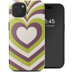 Selencia Coque arrière Vivid avec MagSafe iPhone 15 - Double Hearts Plum Fern