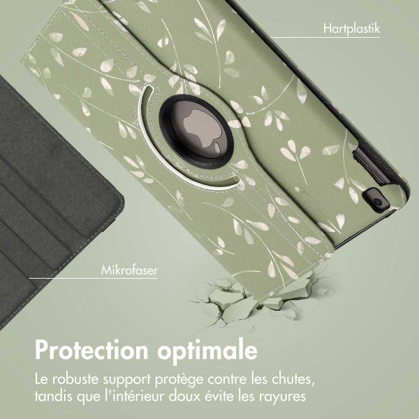 imoshion Coque tablette Design rotatif à 360° Apple iPad 9 (2021) 10.2 pouces / iPad 8 (2020) 10.2 pouces / iPad 7 (2019) 10.2 pouces - Green Flowers