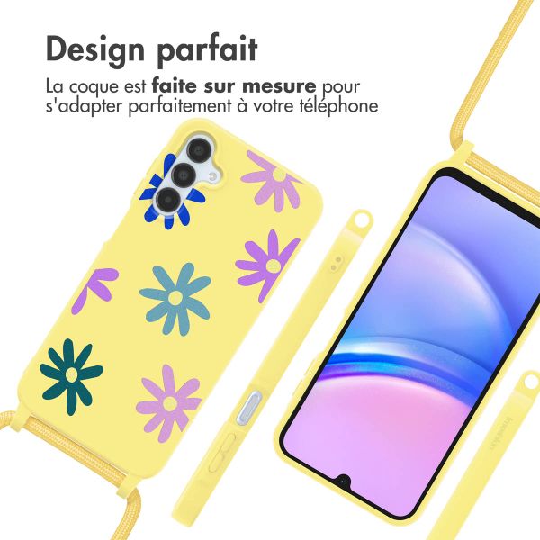 imoshion Coque design en silicone avec cordon Samsung Galaxy A15 (5G/4G) - Yellow Flower Distance