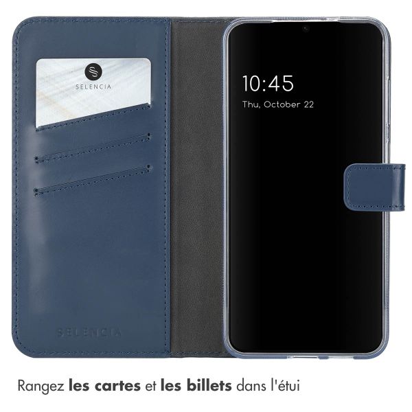 Selencia Étui de téléphone portefeuille en cuir véritable Samsung Galaxy S25 - Bleu