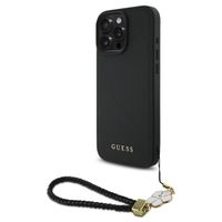 Guess Coque Grained MagSafe avec Flower Charm Strap Apple iPhone 16 Pro Max - Noir