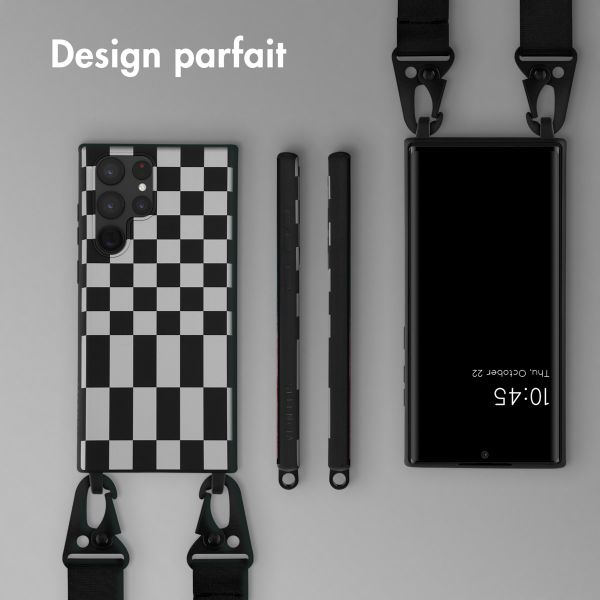 Selencia ﻿Coque design en silicone avec cordon amovible Samsung Galaxy S22 Ultra - Irregular Check Black