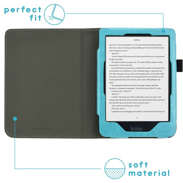 imoshion Étui de liseuse portefeuille en cuir végan Kobo Clara HD - Bleu clair