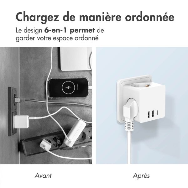 Accezz PowerCube | 6-en-1 - 1x USB-C + 2x USB-A + 3x prise - 4000 watts - Blanc