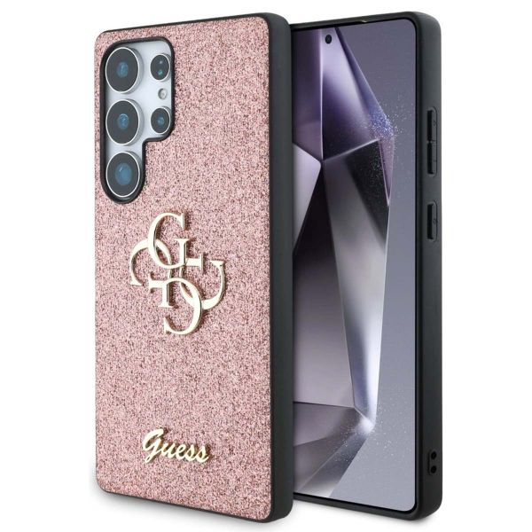 Guess Coque 4G Metal Logo Glitter Samsung Galaxy S25 Ultra - Rose