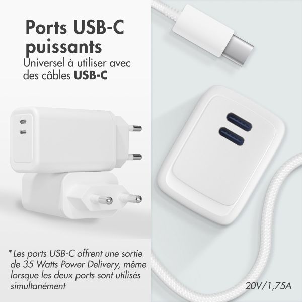 imoshion Adaptateur secteur 35 watts | 2x USB-C - Blanc