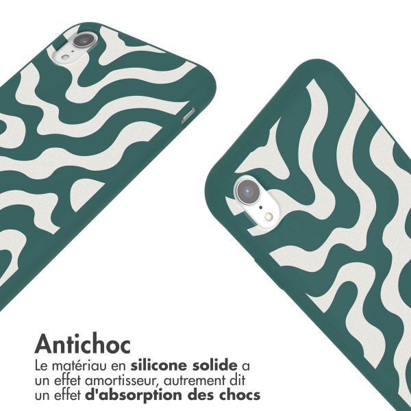 imoshion Coque design en silicone avec cordon Apple iPhone Xr - Petrol Green Groovy
