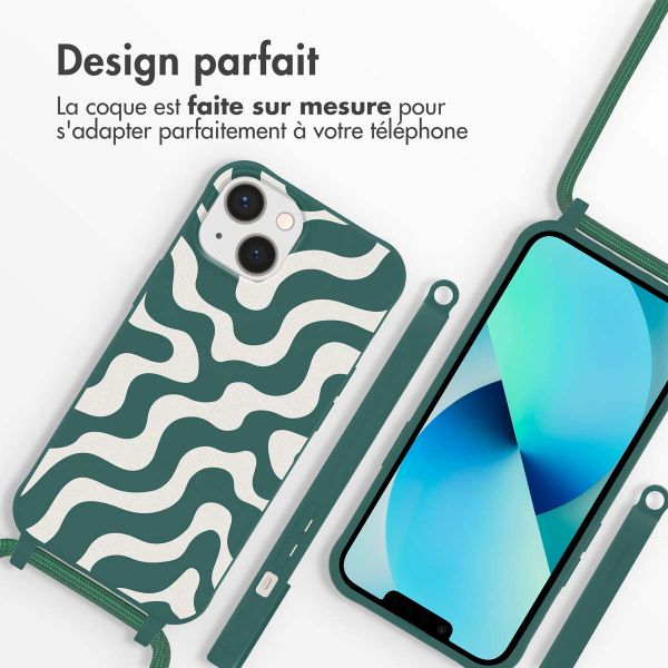 imoshion Coque design en silicone avec cordon Apple iPhone 13 - Petrol Green Groovy