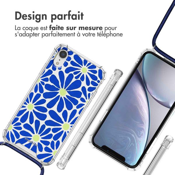 imoshion Coque Design avec cordon Apple iPhone Xr - Cobalt Blue Flowers Connect