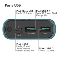 imoshion Batterie externe - 20.000 mAh - Quick Charge et Power Delivery - Vert pétrole