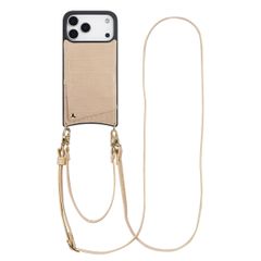 Selencia Coque de télephone Nova Croco avec cordon et porte-cartes Apple iPhone 17 Pro Max - Beige