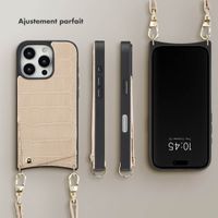 Selencia Coque Croco avec cordon et porte-cartes Nova iPhone 16 Pro - Beige