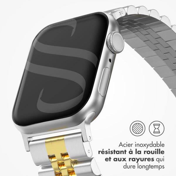 Selencia Bracelet Metallique Jubilee Apple Watch Series 1 á 9 / SE (38/40/41 mm) | Series 10 (42 mm) - Argent et Dorée