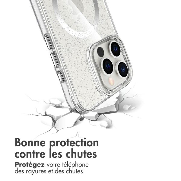 imoshion Coque arrière transparente Pailletée avec MagSafe Apple iPhone 16 Pro - Argent
