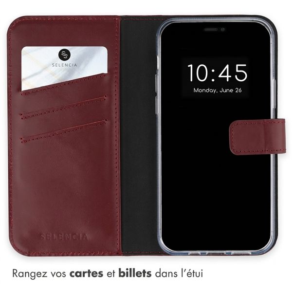 Selencia Étui portefeuille en cuir véritable Apple iPhone 12 (Pro) - Burgundy