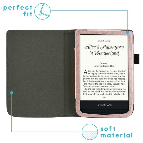 imoshion Étui de liseuse portefeuille en cuir végan Pocketbook Touch Lux 5 / HD 3 / Basic Lux 4 / Vivlio Lux 5 - Rose Doré