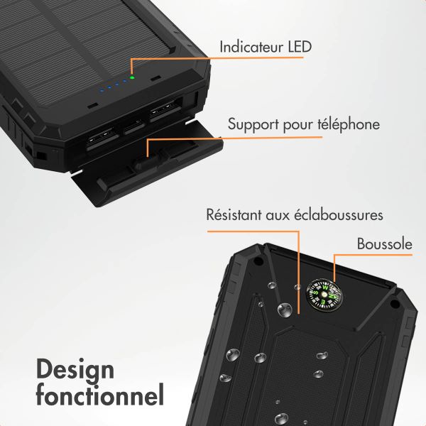 imoshion Solar Powerbank - Batterie externe avec panneau solaire - Charge rapide et fourniture d'énergie - 10.000 mAh - Noir