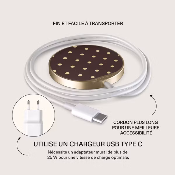 Burga Chargeur magnétique sans fil - MagSafe et Qi2 - Sorry Busy / Gold