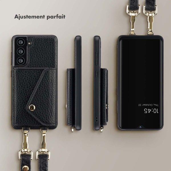 Selencia Coque à cordon avec porte-cartes enveloppe Sera Samsung Galaxy S21 FE - Noir