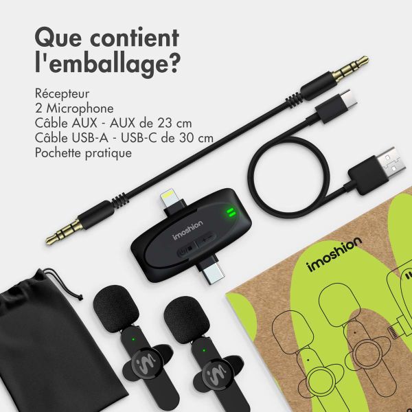 imoshion Pack Duo Microphone pour téléphone - Micro cravate - Sans fil - Bluetooth / Lightning / USB-C